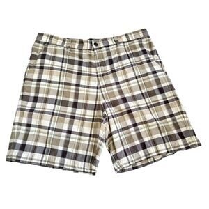 Land’s End Bermuda Preppy Golf Outdoor Plaid Shorts Mens 38 Cotton Brown Beige